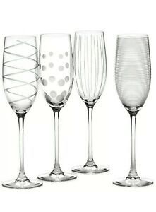 Set Of 4 Etched Mikasa Cheers Champagne Glasses