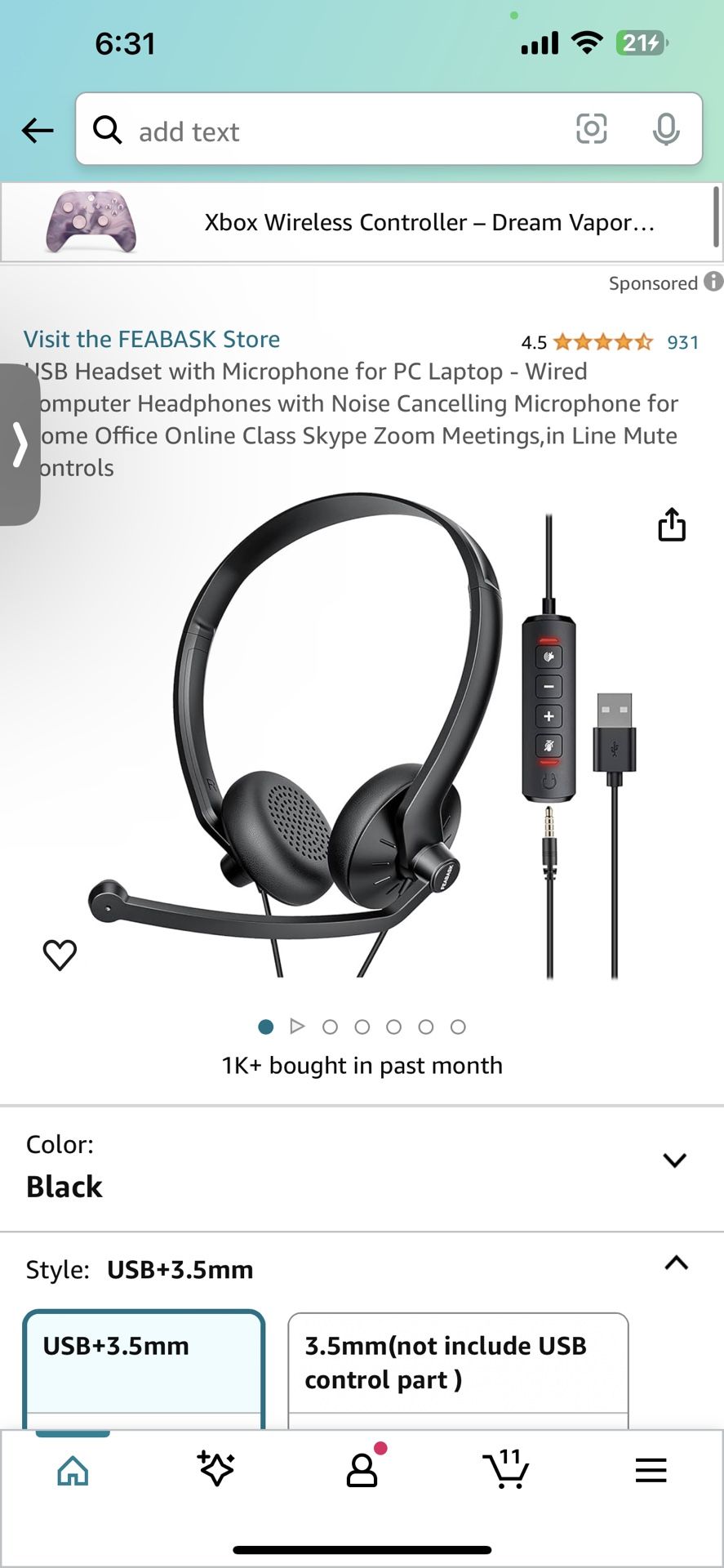 USB Headset with Microphone for PC Laptop - Wired Computer Headphones with Noise Cancelling Microphone for Home Office Online Class Skype Zoom Meeting