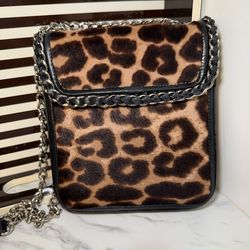 Henri Bendel Leopard Calf Hair and Leather Chain Crossbody