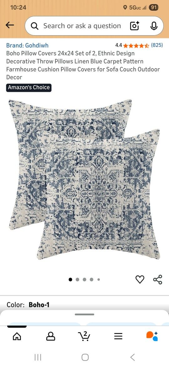 2 Blue PILLOW CASES- 24"X24"