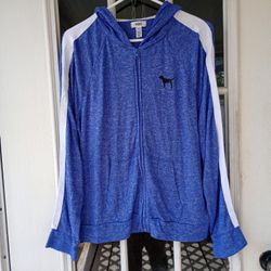 Victoria’s Secret Pink Blue/White Zip Jacket Sweatshirt Large Women's