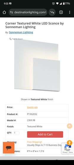 Sonneman 2369.98, Corner Eclipse Wall Sconce Lighting, 1 Light LED, Textured White