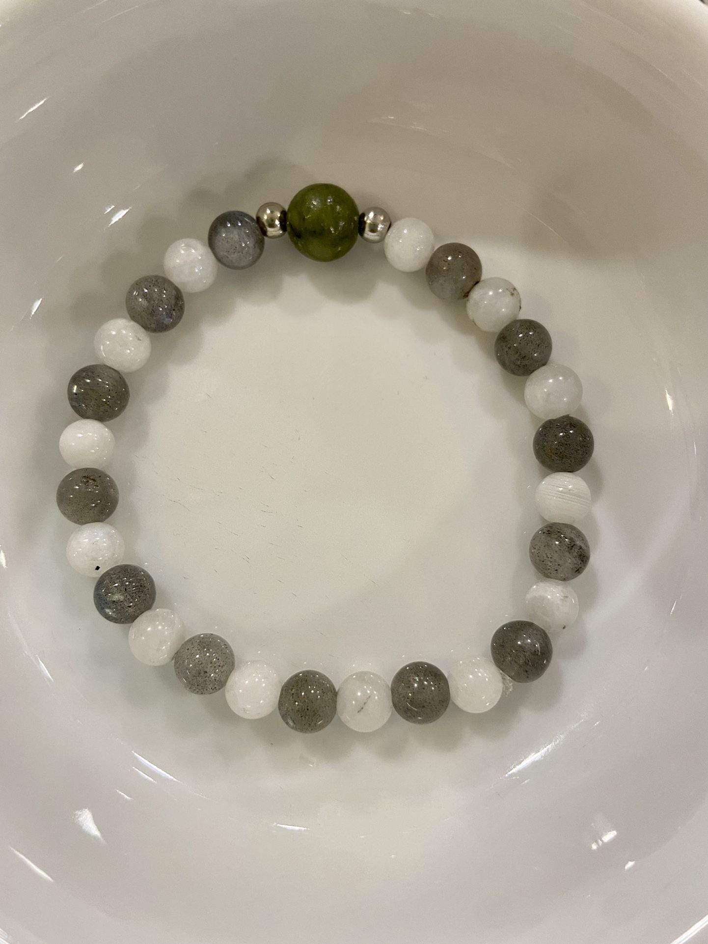 Genuine Moonstone And Labradorite Bracelet With Jade