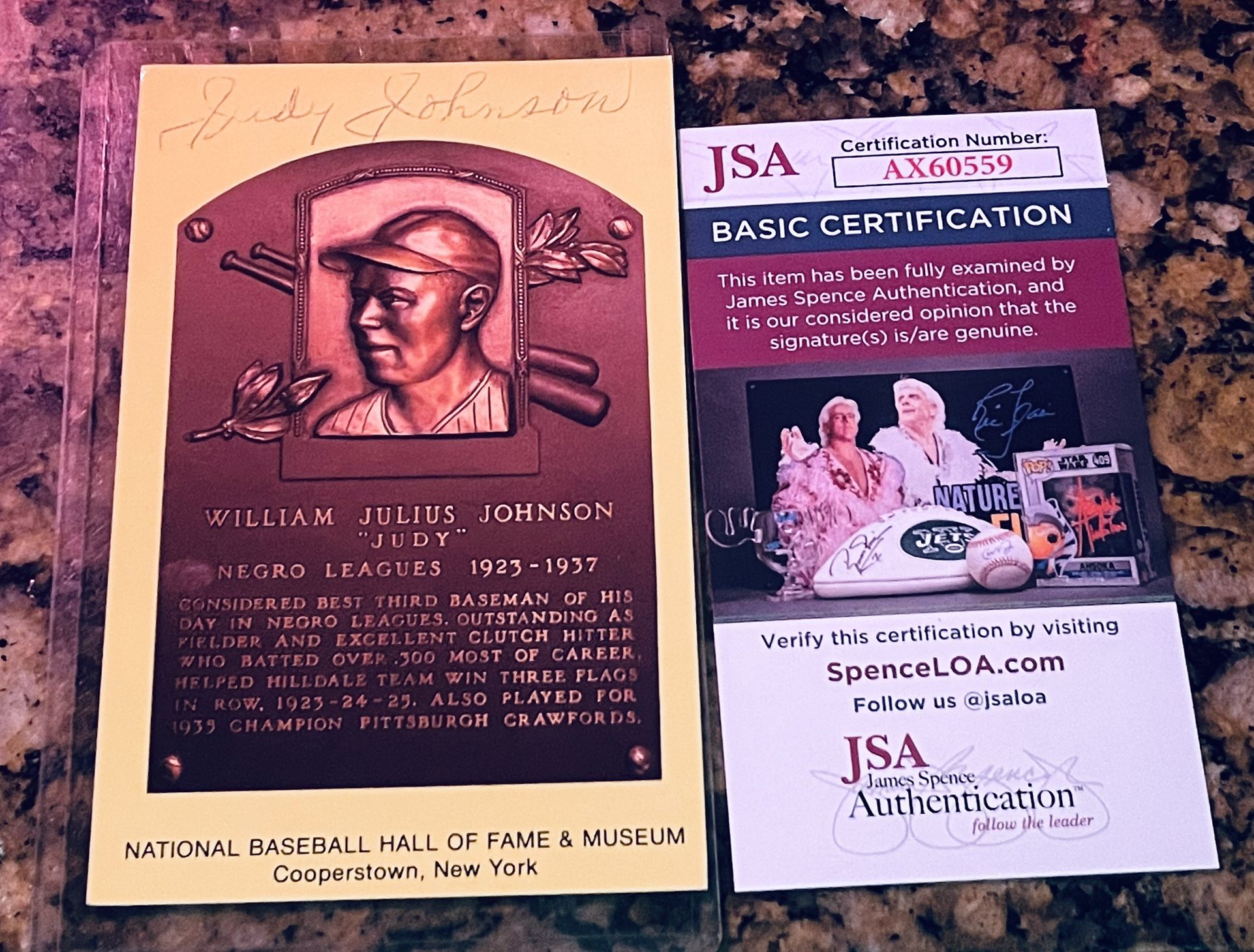 JSA COA JUDY JOHNSON SIGNED NEGRO LEAGUE YELLOW HOF BASEBALL POSTCARD