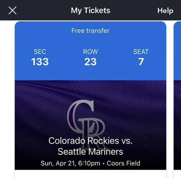 Rockies Vs Mariners 4/21 6:10pm - Makeup Game