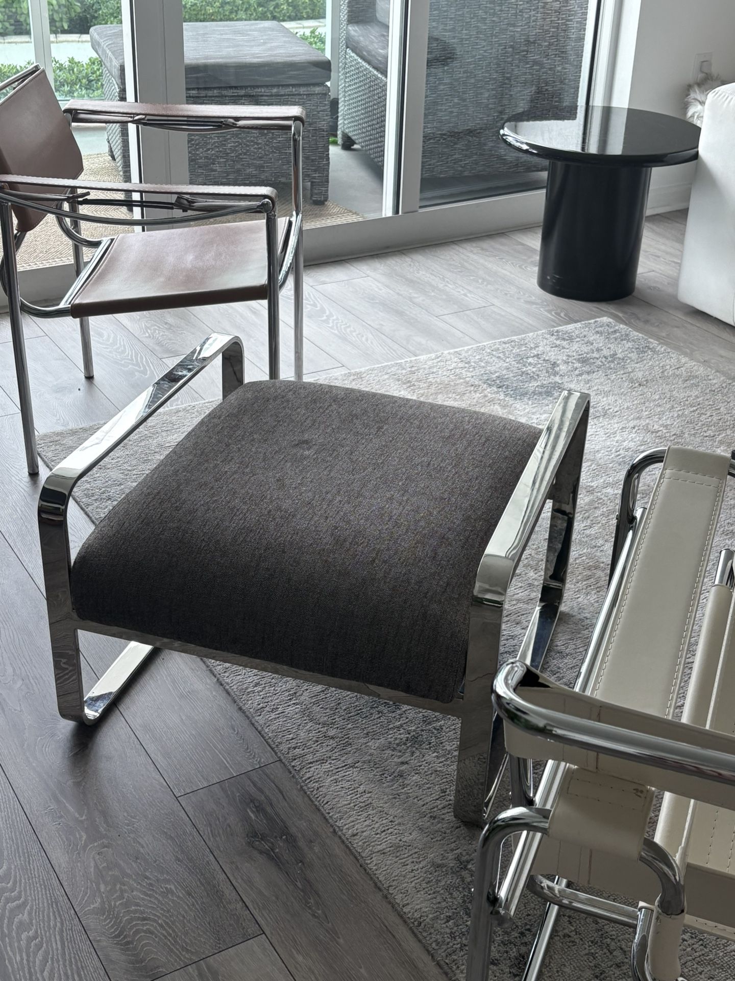 Chrome framed Ottoman— Or Coffee Table