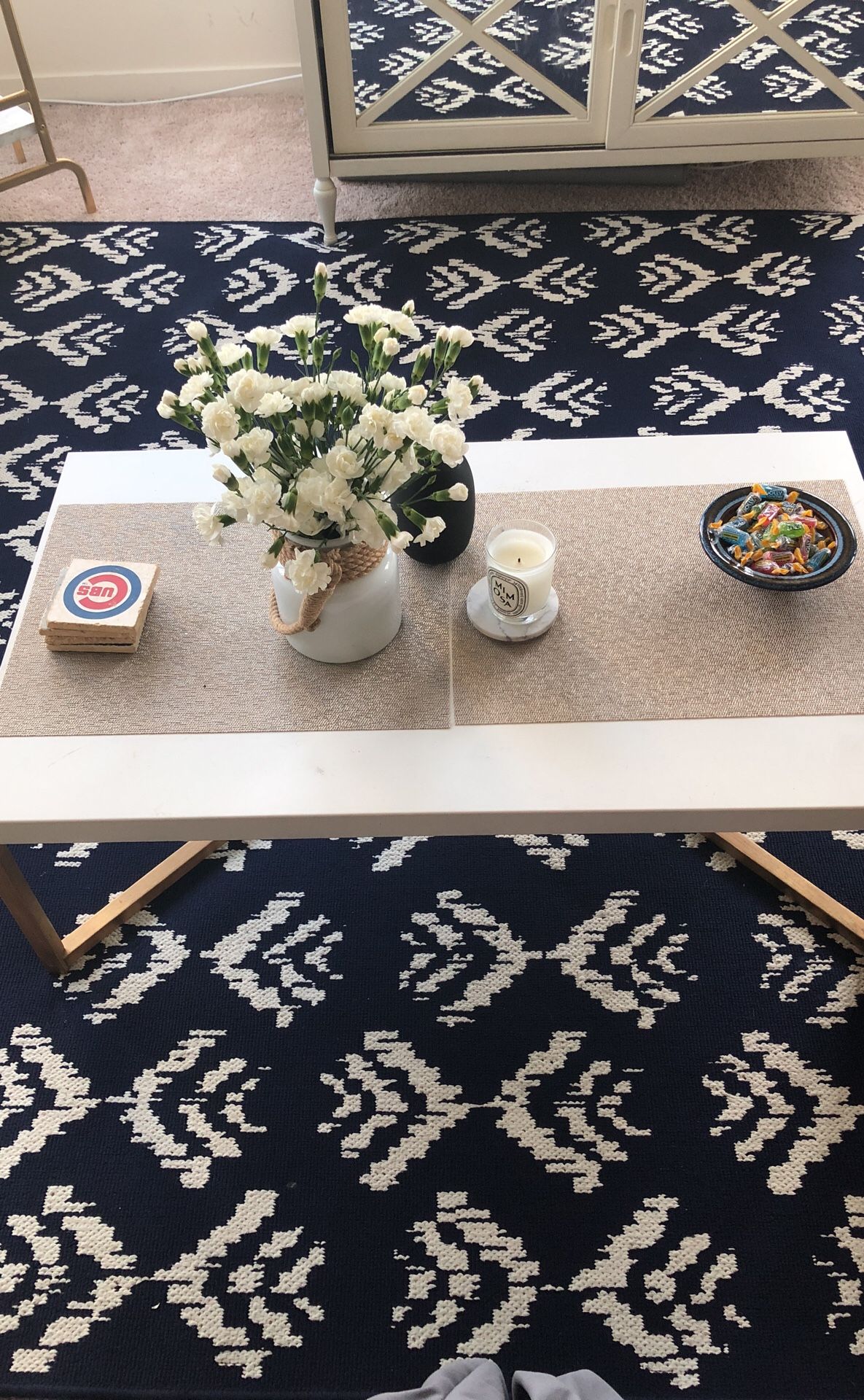 Small white metal coffee table
