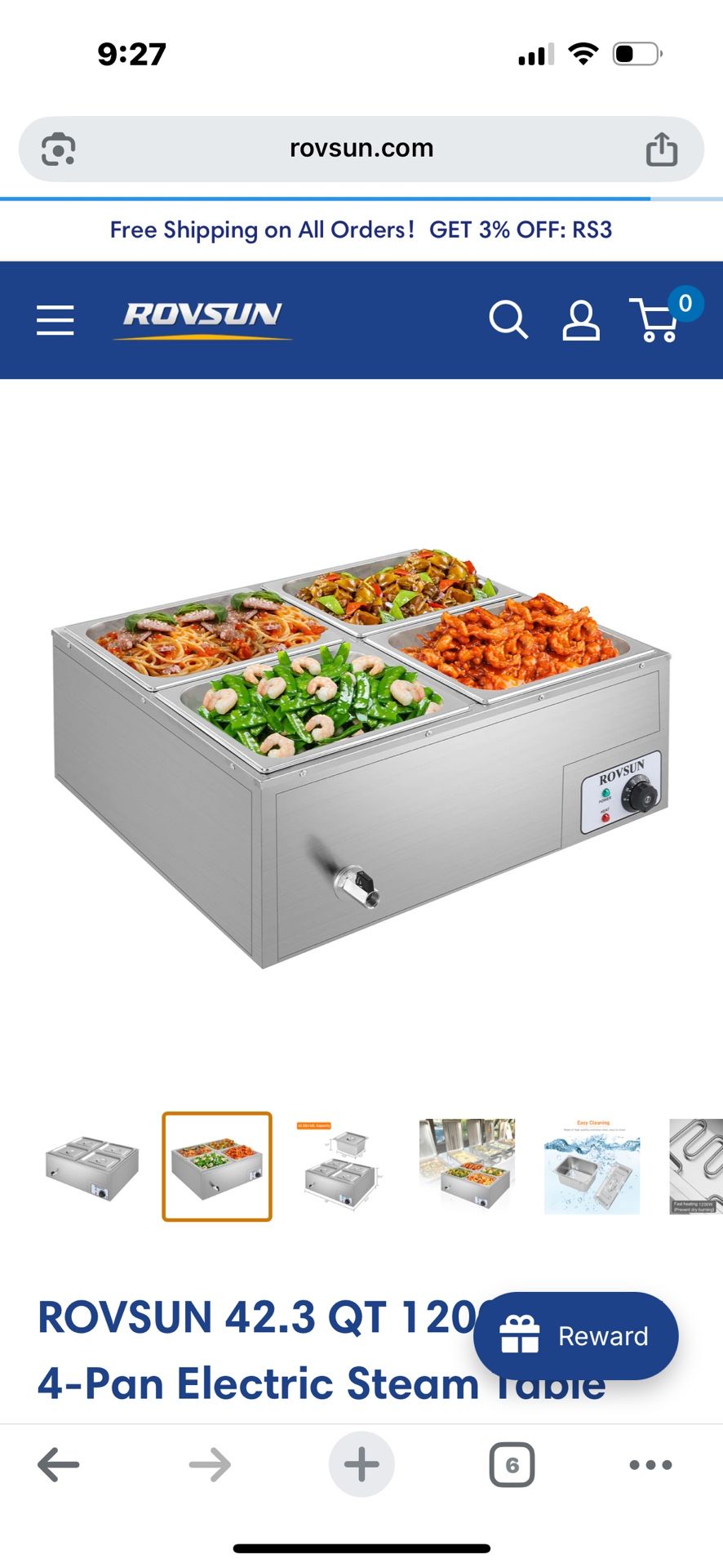 ROVSUN 42.3 QT 1200W 110V 4-Pan Electric Steam Table Food Warmer Countertop