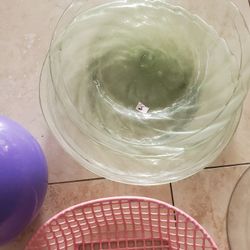 3 Light Green Hand Blown Plates 