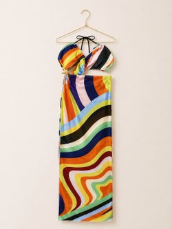 Rainbow Swirl Bikini Bottom & Matching Sheer Cover Up Dress Set – Size Small – NEW