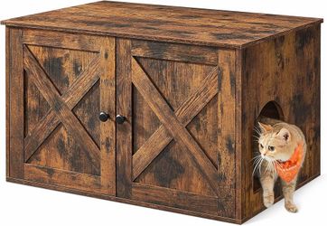 Cat Litter Box Enclosure, End Table, 31.5 x 20.9 x 19.7 Inches Litter Box Furniture Hidden with Removable Divider, Indoor Cat House, Rustic Brown, HAI