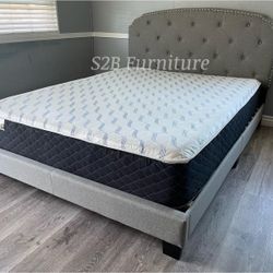 Full Grey Burlap Tufted Bed With Ortho Mattress Included!!
