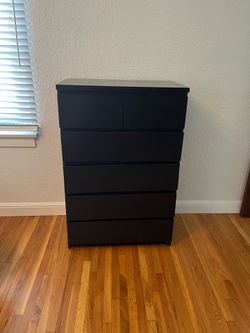 IKEA MALM 6-Drawer Dresser / Chest – Black-Brown Glass Top