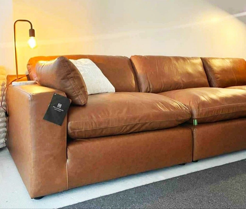 Emilia Real Leather Brown Modular Cloud Sectional Sofa /P
