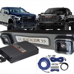 GMC SIERRA CHEVY SILVERADO 2019-2026 4 DOORS FULL BASS PACKAGE KICKER SOLO X 8” CUSTOM BOX INSTALLED