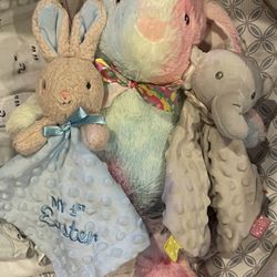Baby Bunny Rattle My First Easter,Elephant Rattle With Teether Toy And Stuffed Rabbit Great For Easter 