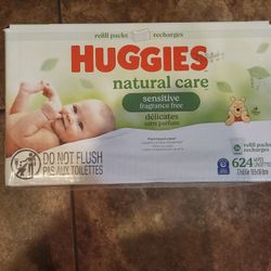 Brand New Box of Huggies Natural Care Sensitive And Fragrance Free Baby Wipes 624 count