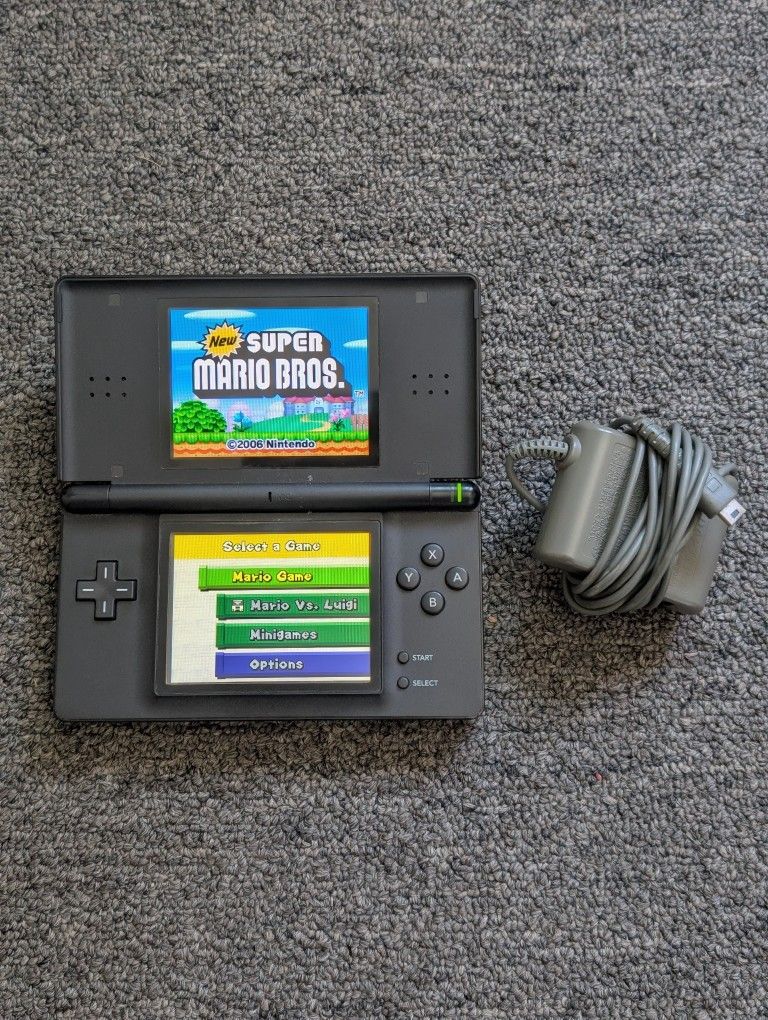 Black Nintendo DS Lite With Super Mario Bros Game