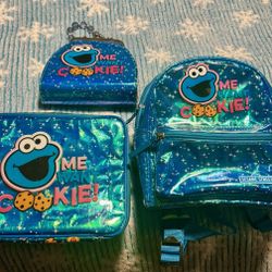 Cookie Monster Backpack, Lunch Box And Purse