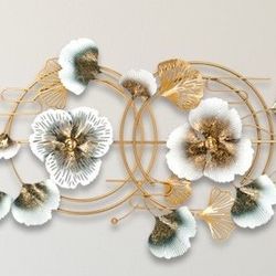 Gold White Green Ginkgo Metal Wall Art