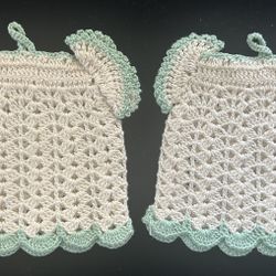 VINTAGE CROTCHED POTHOLDER DRESSES, LOT OF 2