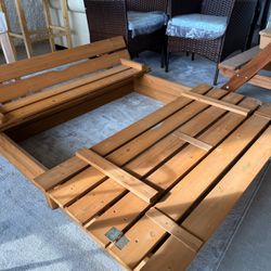 HUGE SALE: 47" Deluxe Cedar Sandbox with Folding Bench Covers - Backyard Fun - Brand New in Box