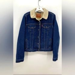 Levi's Blue Jean Denim Sherpa Fleece Jacket Caz Sherpa Collar Women M