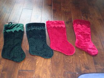 Green and red velvet Christmas stockings