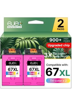 67XL Ink Cartridge for HP Ink 67 for HP 67 Color Ink Cartridge, 2 Tri-Color Work with HP Deskjet 2e 2755e 2752e 2855e 2800e 2852e 2827e 4100e