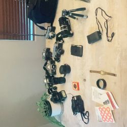 Vintage Cameras (Japan Made) + Accessories And Watch 