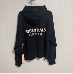 Essentials black and white zip up hoodie