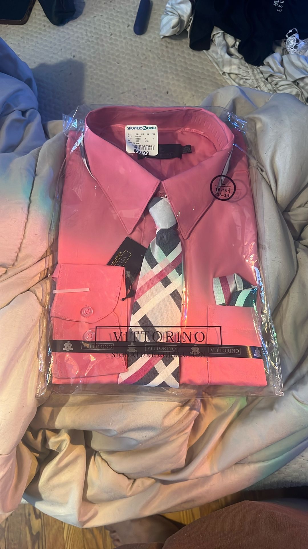 Size L Pink Shirt And Tie NEW!!