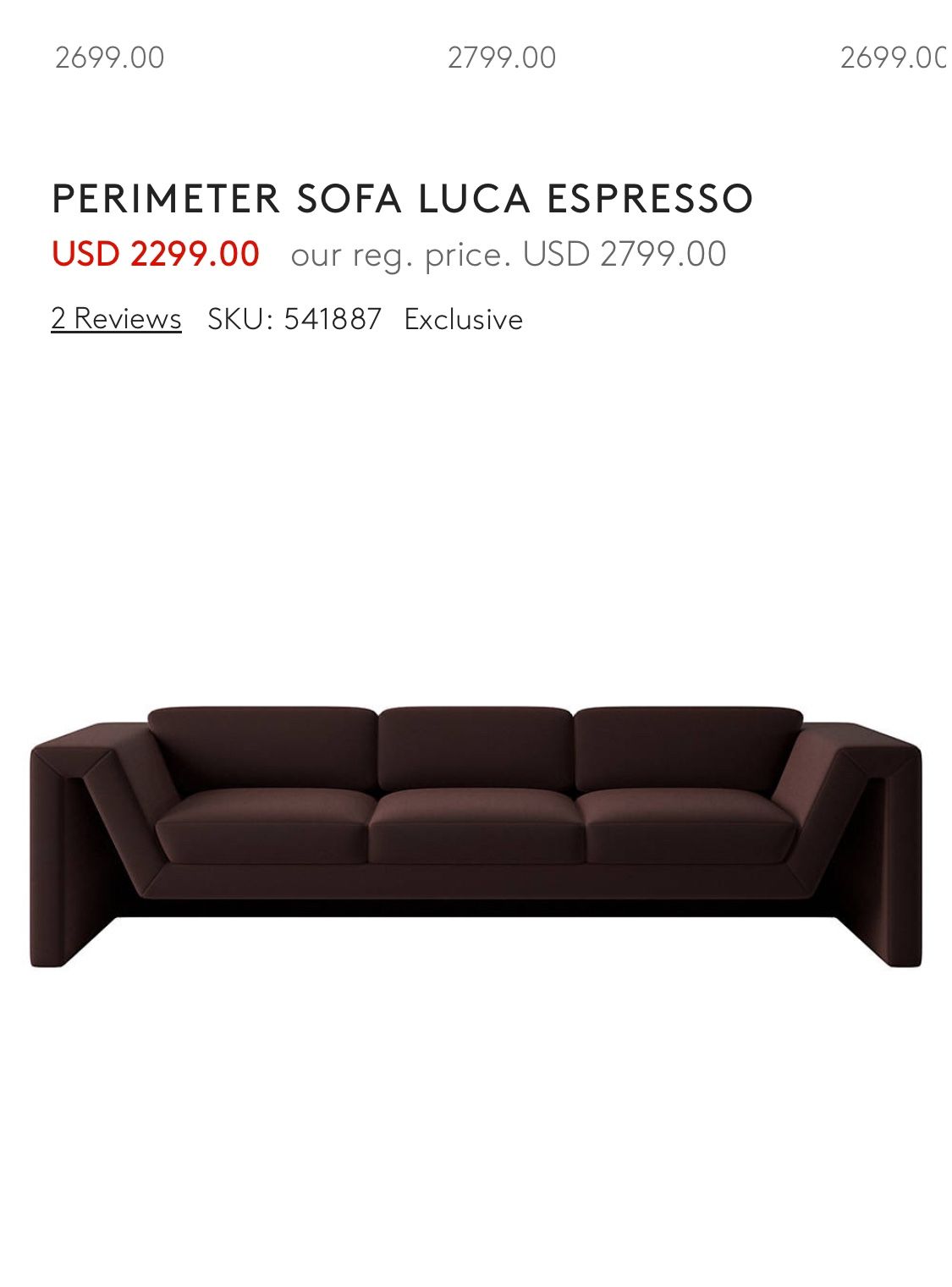 CB2 Perimeter sofa - Mohair / Espresso