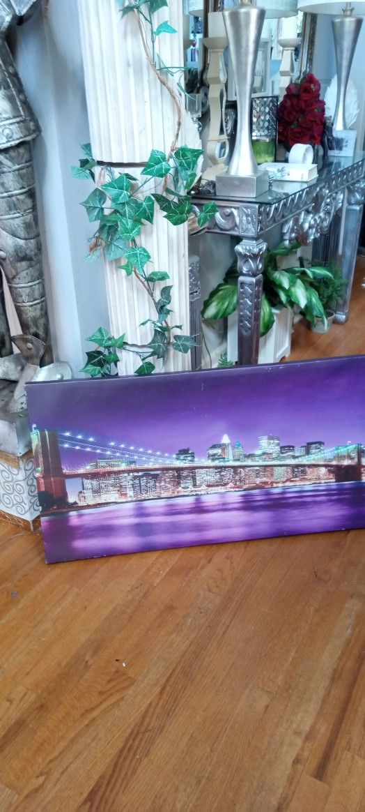 City Light And Bridge painting. Good Condition