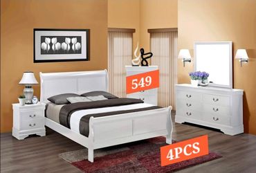 White Sleigh Bedroom Set 4 Pieces