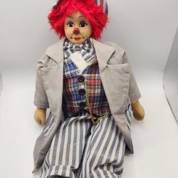 Vintage porcelain hobo clown doll, hand paint porcelain face,red hair 
