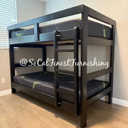 New Black Twin Bunk Bed With Mattresses 