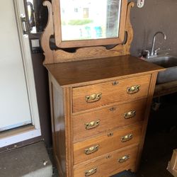 Antique Dresser With Beveled Mirror 