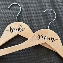 Set of Wood Hangers for Bride and Groom