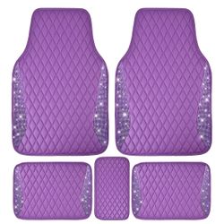 CAR PASS 5pcs Universal Fit Bling Leather Car Mats, Anti-Slip Waterproof Car Floor Mats
