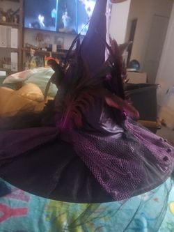 Halloween Witch Hat with Feathers and Mesh