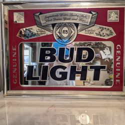 Vintage 1995 Anheuser Busch Genuine Bud light Beer Mirror  Glass Beer Bar Sign