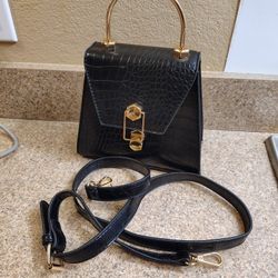 Bradgley Mischka Black Croc Embossed Top Handle Bag