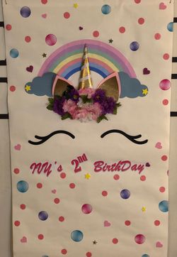 Unicorn themed personalized bday party supplies
