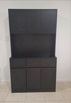 71" Black Pantry Cabinet with Charging Station