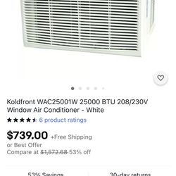 Koldfront WAC12001W 12000 BTU 208/230V Window Air Conditioner with 11000 BTU THIS IS A BRAND NEW ITEM 12000 BTU NO TRADE