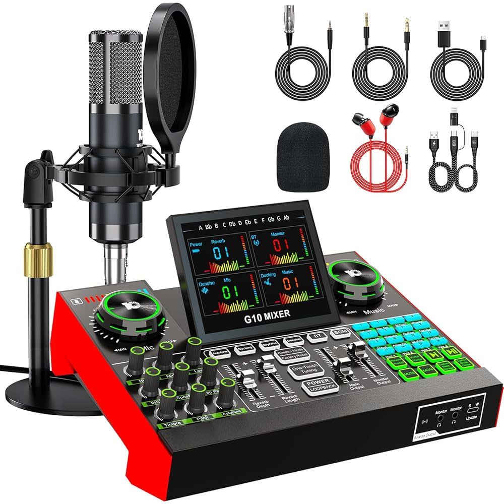 Podcast Microphone Bundle with Live Sound Board Audio Mixer, Podcast Equipment Bundle with 3.5mm Condenser Microphone(P15) for Pc/Phone Live Streaming