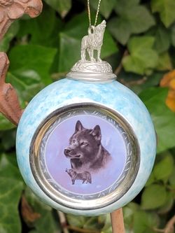 Bradford Exchange Heirloom Porcelain "Spirit of the Wilderness" wolf ornament. "Black Knight"