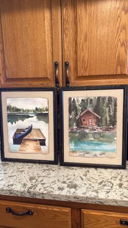 Rustic Lake House Framed Art Print set