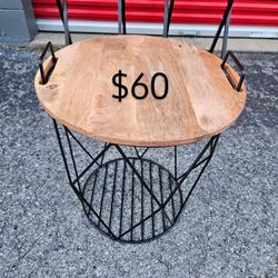 Wood Top Storage Basket Side Table